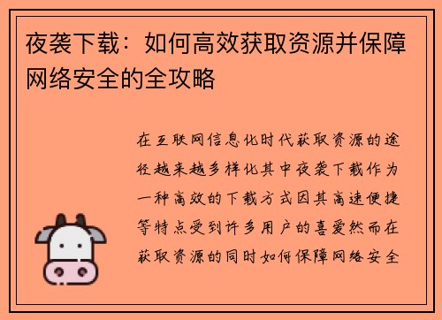 夜袭下载：如何高效获取资源并保障网络安全的全攻略