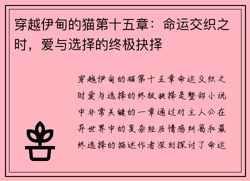 穿越伊甸的猫第十五章：命运交织之时，爱与选择的终极抉择